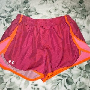 womens sm pink and orange under armour shorts with pocket on waistband